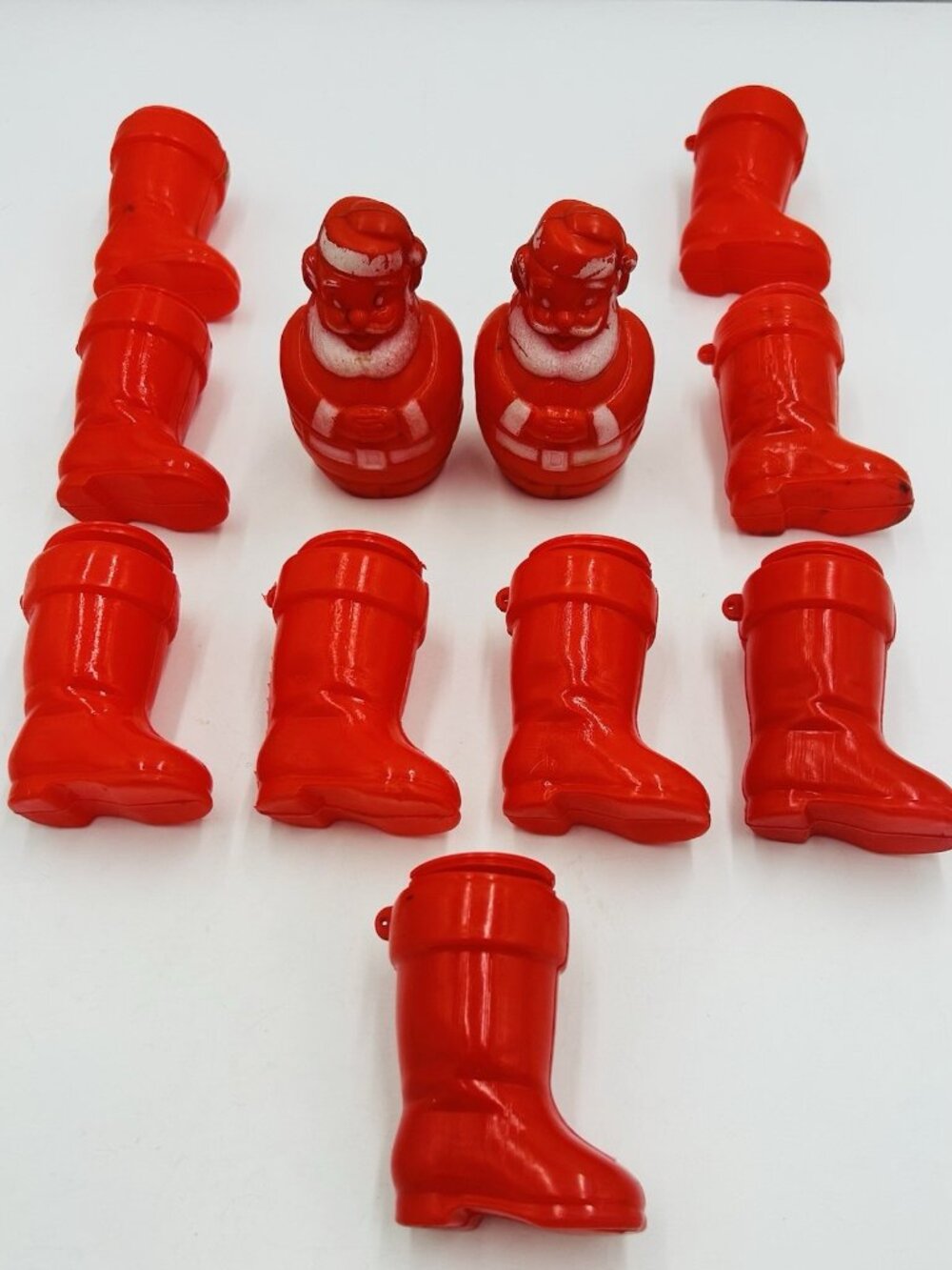 Vintage Rosbro Lot of 9 Santa Boots 2 Santa Banks Hard Plastic Candy Holders